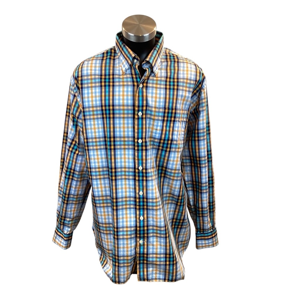 Peter Millar Multi-Color Checked Button Up Cotton… - image 1
